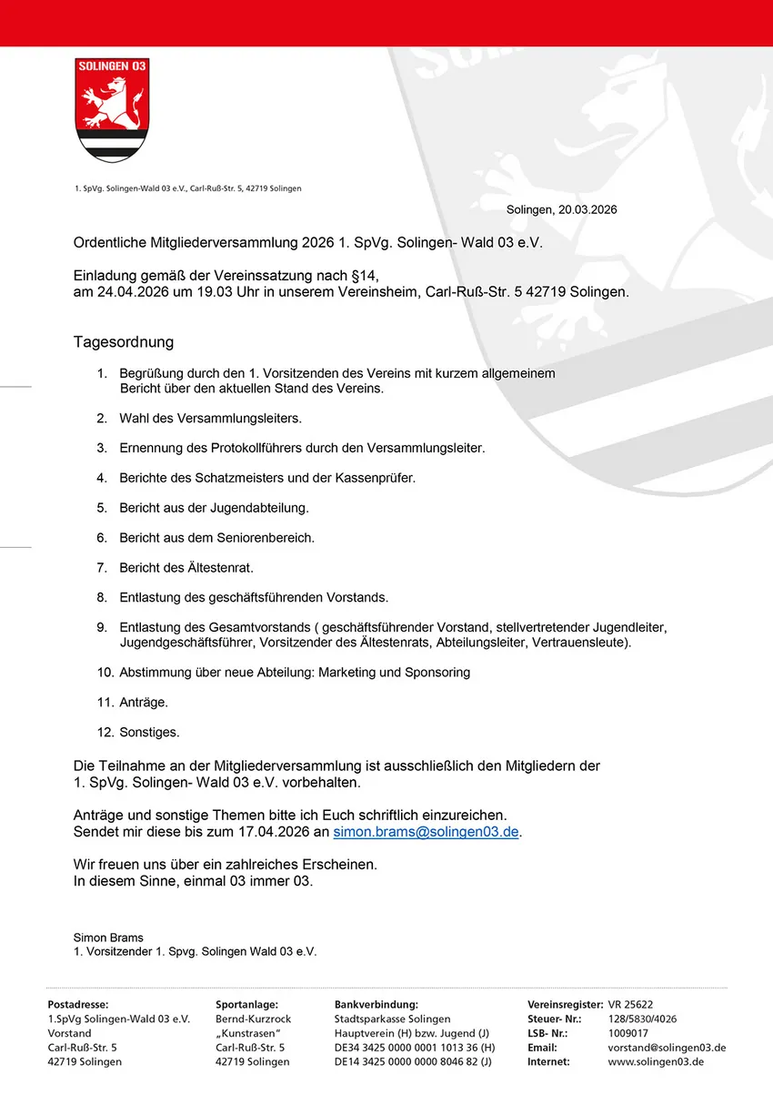 Jahreshauptversammlung 2026